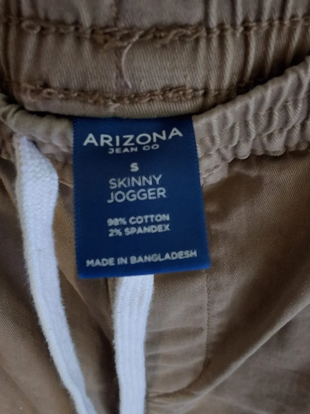 Arizona Jean Company Men's Khaki Jogger Pants with White Drawstrings
